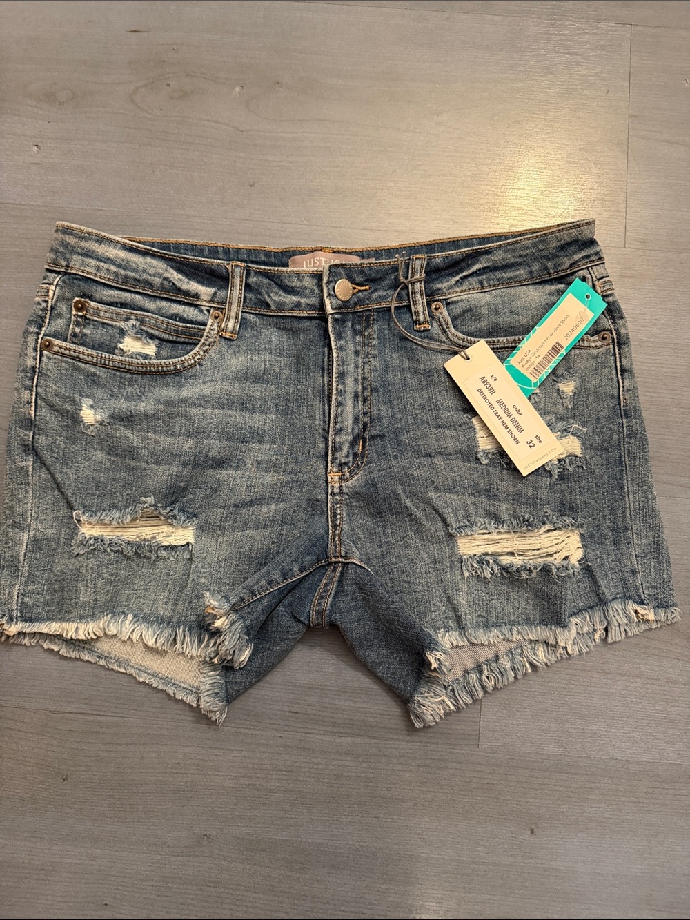 Just USA Distressed Medium Blue Denim Shorts